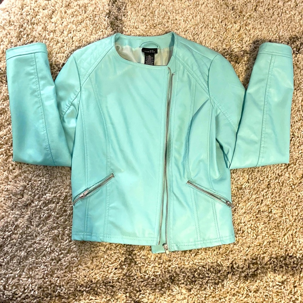 RUE 21 TURQUOISE LEATHER JACKET SIZE SMALL